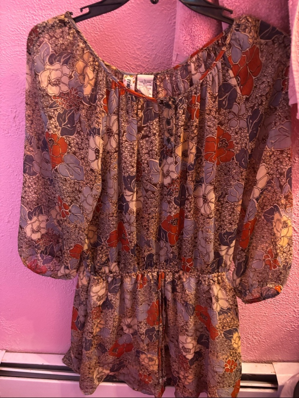 Mimi Chica Floral Long Sleeve Tunic in Red, Blue, Cream